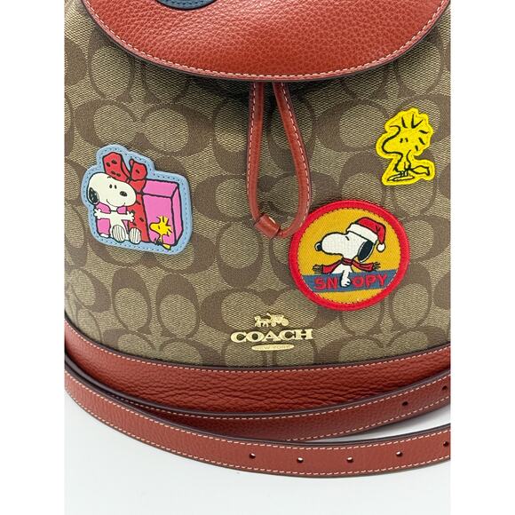 Coach X Peanuts Dempsey Drawstring Backpack*Signature Canvas With Patches*BNWT - Picture 4 of 8